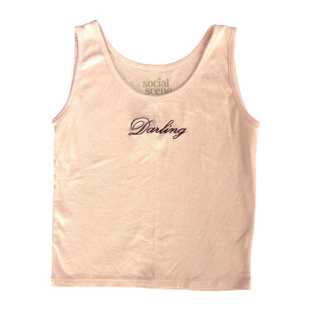 Social Scene "Darling" Embroidered Baby Pink Tank Top - Sz Medium - New!